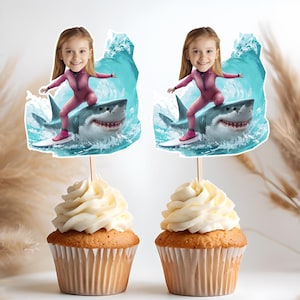 Surfer Face Cupcake Toppers, Beach Party Decor, Surf Theme Printable Cake Toppers, Custom Surfing Cupcake Decorations, Summer Party Decor