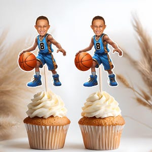 Basketball Player Personalized Face Cupcake Toppers, Custom Sports Party Decor, Basketball Birthday Favors, Printable Cupcake Toppers