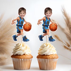 Basketball Player Personalized Face Cupcake Toppers, Custom Sports Party Decor, Basketball Birthday Favors, Printable Cupcake Toppers