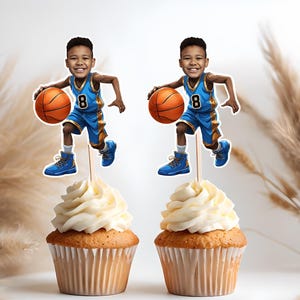 Basketball Player Personalized Face Cupcake Toppers, Custom Sports Party Decor, Basketball Birthday Favors, Printable Cupcake Toppers