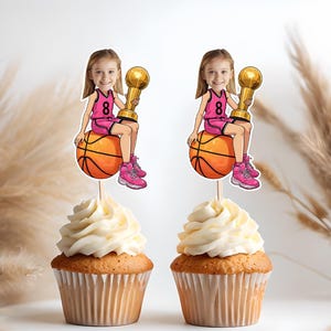 Basketball Player Personalized Face Cupcake Toppers, Custom Sports Party Decor, Basketball Birthday Favors, Printable Cupcake Toppers