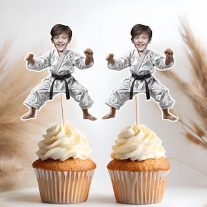 Karate Custom Cupcake Toppers, Personalized Martial Arts Party Decor, Printable Karate Cake Toppers, Sports Birthday Favors, Karate Party