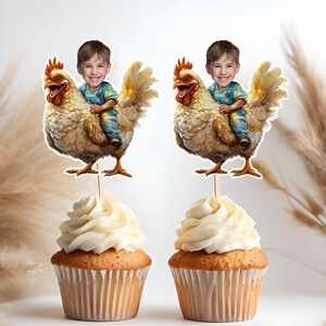 Farmer Face Cupcake Toppers Personalized , Farm Birthday Party Decor, Barnyard Theme, Rustic Country Party, Kids Birthday