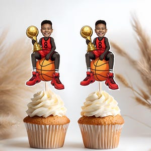 Basketball Player Personalized Face Cupcake Toppers, Custom Sports Party Decor, Basketball Birthday Favors, Printable Cupcake Toppers