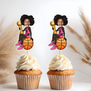Basketball Player Personalized Face Cupcake Toppers, Custom Sports Party Decor, Basketball Birthday Favors, Printable Cupcake Toppers