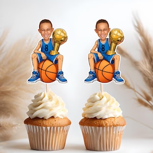 Basketball Player Personalized Face Cupcake Toppers, Custom Sports Party Decor, Basketball Birthday Favors, Printable Cupcake Toppers