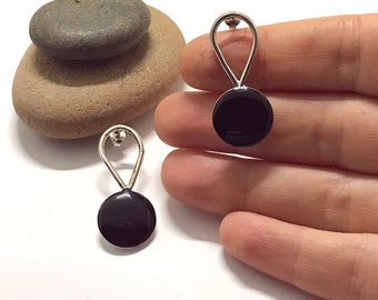 Orecchini pendenti neri, orecchini neri, orecchini pendenti in argento sterling, orecchini rotondi, orecchini in resina nera, orecchini in resina