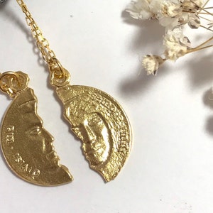 Gold Couple Necklace, Gold Couples Pendant, Necklace for Couples, matching necklace for couple, Necklace for Lovers, girlfriend Necklace image 3