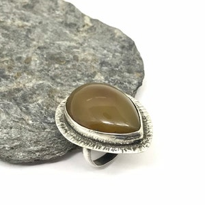 Anel de pedra preciosa de ágata marrom 925 prata esterlina - presente feito à mão para o dia das mães