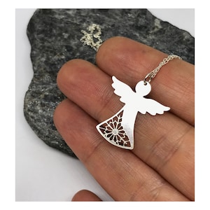 Silver Angel Necklace, Angel Wings necklace, Spiritual Necklace, Unique Angel Pendant, Tiny Angel Necklace, christmas angel necklace