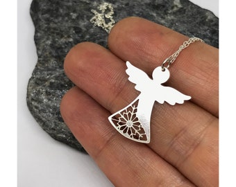 Sterling Silber Engel Flügel Halskette: Zierlicher spiritueller Anhänger