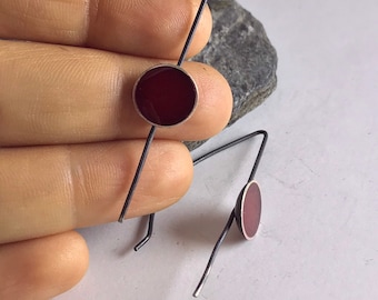 Minimalist Red Resin Earrings: Sterling Silver Drop Earrings