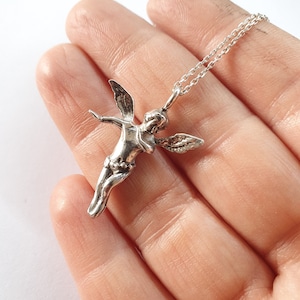 Silver guardian angel Necklace, Silver Angel Charm, Archangel Raphael Necklace, Protection Necklace,Meaningful Gift, Religious Jewelry