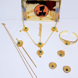 Ethiopian Jewelry Set / Eritrean Jewelry Set / (green) African Jewelry Set / Habesha jewelry / Ethiopian wedding Jewelry /