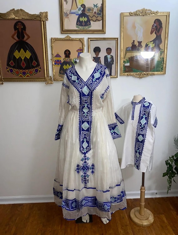 Blue Ethiopian Traditional Dress / Eritrean Zuria / Modern Habesha Kemis / Custom-Made Order Blue Ethiopian Traditional Dress / Eritrean Zuria / Modern Habesha Kemis / Custom-Made Order