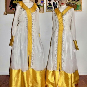 Yellow / Golden Ethiopian Traditional Dress / Eritrean Zuria / Modern Habesha Kemis / Habesha Wedding dress / Custom-Made Order