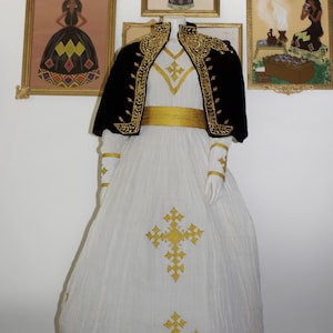 Yellow / Golden Ethiopian Traditional Dress / Eritrean Zuria / Modern Habesha Kemis / Wedding dress / Custom-Made Order