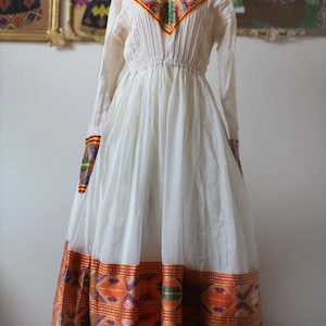 Orange Ethiopian Traditional Dress / Eritrean Zuria / Modern Habesha Kemis / Habesha Wedding Dress / Custom-Made Order