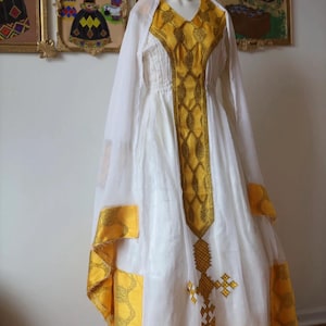 Ethiopian dress / Eritrean Dress / Habesha Kemis / Zuria / Traditional Dress / Yellow