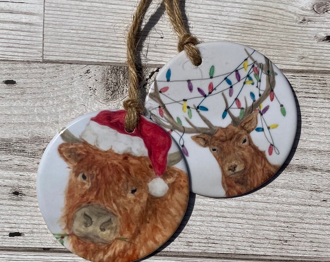 Scottish Christmas Decorations Set of 2 Ceramic Hanging Tree Etsy UK