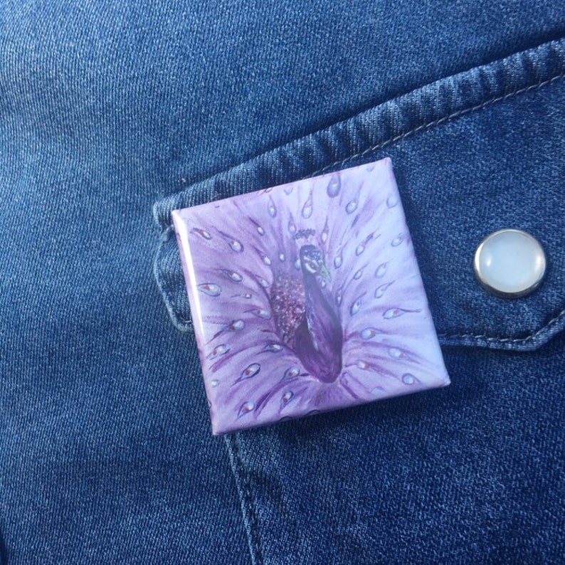 Square Lapel Pin Peacock Button Badge