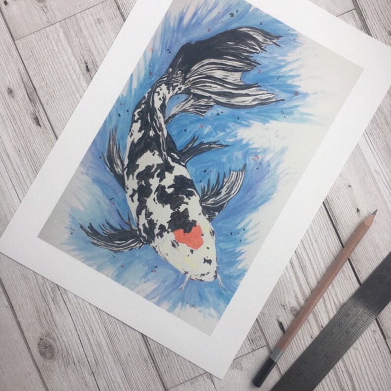 Koi Carp Print black and White Koi Etsy