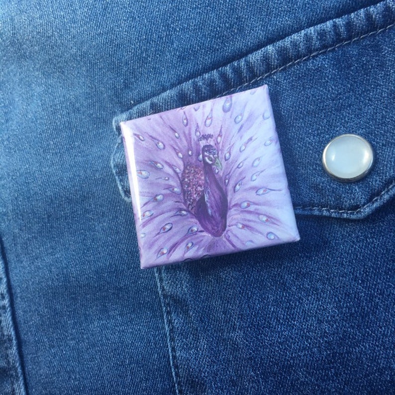 Square Lapel Pin Peacock Button Badge