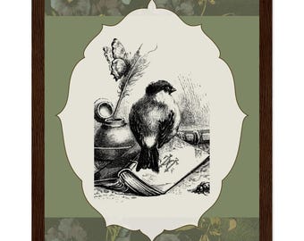 Étude de moineau, impression d'oiseau sur cadre, art mural cottagecore vintage, décoration botanique naturelle, collection Hedgerow