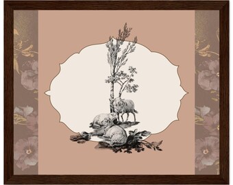 Étude pastorale encadrée, impression de moutons, art mural cottagecore vintage, décoration de ferme ancienne, collection Hedgerow