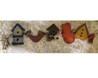 Décoration murale pays primitif, cabane à oiseaux, chat, guirlande en bois, décoration de chalet de ferme