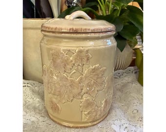 Récipient en grès JC Penney vintage, ingrédients principaux | Pot de rangement pour cuisine gaufré