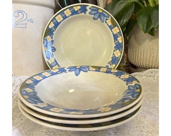 Set of 4 Gibson Gala Blue Floral Soup Bowls | Cottage Kitchen Ceramic Dinnerware