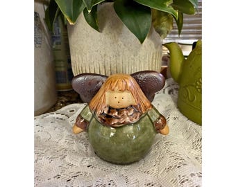 Figurine Roly Poly Angel de Transpac : décoration d'automne Cottagecore en céramique peinte à la main
