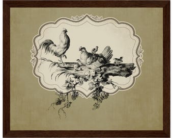 impression de ferme de poulet vintage | Décoration murale coq poule pastorale (Collection Hedgerow)