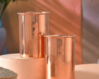100% Pure Copper Plain Water Cup Tumbler, Handmade Copper Glass Mug Set, Ayurveda Benefits Reusable Drinkware, Travel Friendly