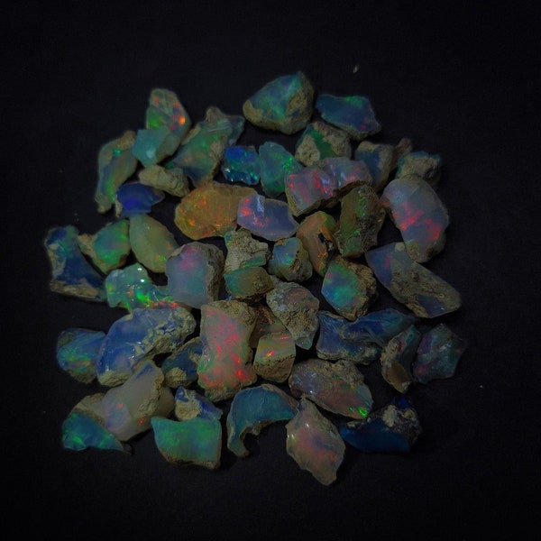 Natural Ethiopian Opal Rough Loose 6MM to 15MM Random, one side flat, AAA Top Quality, semi precious hand made hand polished loose gemstone