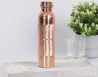 Pure Copper Silver Touch Bottle Flask, Leak Proof Bottle with Ayurveda Benefits, Handmade Gym Bottle, 100% Pure Copper Bottle
