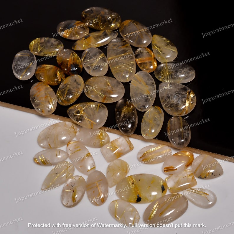 Genuine Golden Rutile, Rutilated Quartz, Natural Rutile Quartz Smooth Cabochon, Bulk Quartz, Healing Crystals, Size 20MM To 30MM image 3