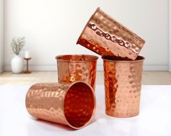 Vaso de vidrio martillado de cobre 100 % puro, vaso de cobre premium, taza de cobre martillado a mano, beneficios ayurvédicos del agua de cobre