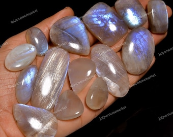 Moonstone cabochon Strong Blue Flash 100% Natural Crystal Mixed Lot | Belomorite Moonstone For Handmade Jewelry | Size 20MM To 40MM