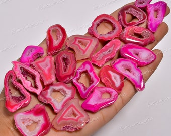 Pink Window Druzy Agate Slices - Geode Polished Slabs - Macrame & Wire Wrap Stones - Jewelry Making Supplies -  Sizes 20MM To 50MM