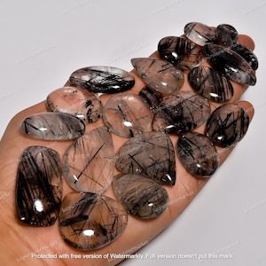 Natürlicher schwarzer Rutilquarz Schöne schwarze Fäden Edelstein für die Herstellung von Schmuck | Edelsteinzubehör, Größe 20 mm bis 30 mm