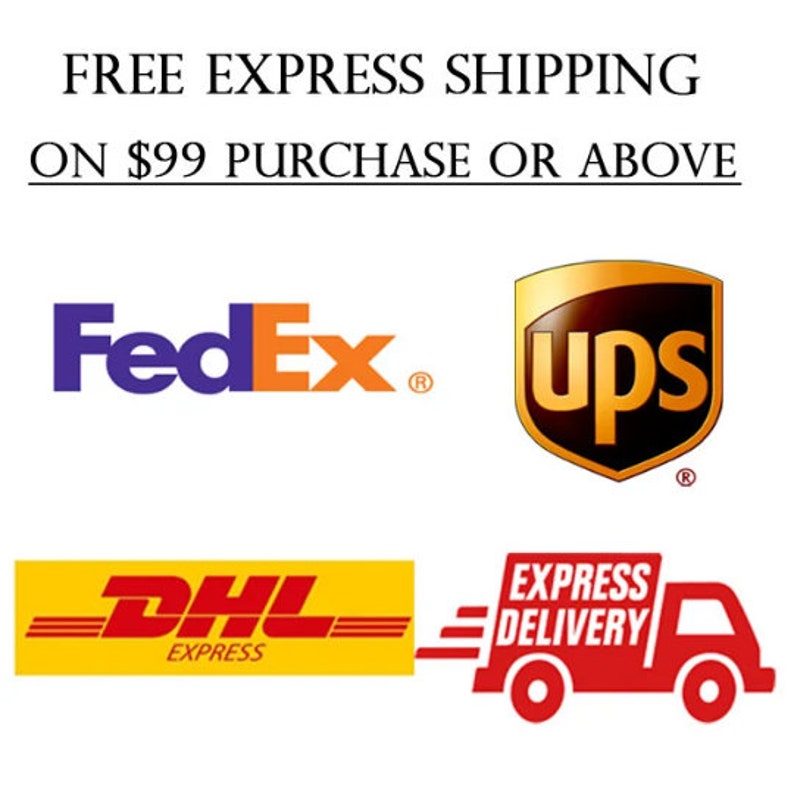 K&ouml;nnte beinhalten: Kostenloser Expressversand bei Bestellungen ab 99 &euro;.  Logos von FedEx, UPS, DHL und Expresslieferung.