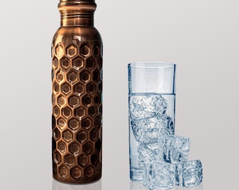 Pure Copper Diamond Cut Bottle, 100% Pure Copper Water Bottle, Ayurveda Copper Flask, Gift For Mum, Sister