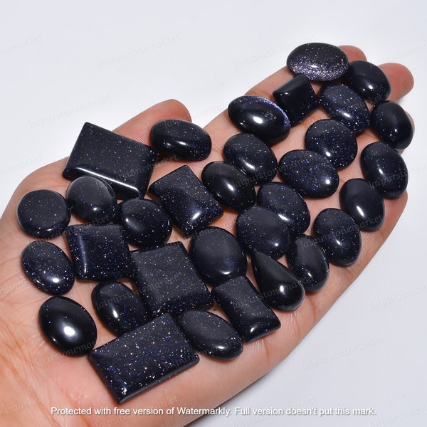 Sparkling Blue Sandstone Cabochon Man-Made Loose Gemstones Flatback Stone Crystals in Bulk, Size 20MM To 40MM