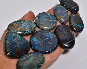 Azurite Cabochon Lot Supplies | Wholesale Large Polished Flatback Cabochons For Jewelry Making | Blue Anxiety Relief Crystal | Sizes 20-40MM