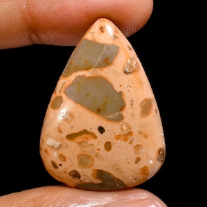 Natural Leopardite Jasper Gemstone- Teardrop Cabochon For Making Jewelry- Meditation Stone- Jewelry Creativity-  Size: 32x23x7 mm.