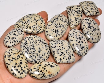 Dalmation Jasper Cabochon Lot Supplies | Wholesale Large Polished Flatback Cabochons For Jewelry Making | Size 20MM To 40MM