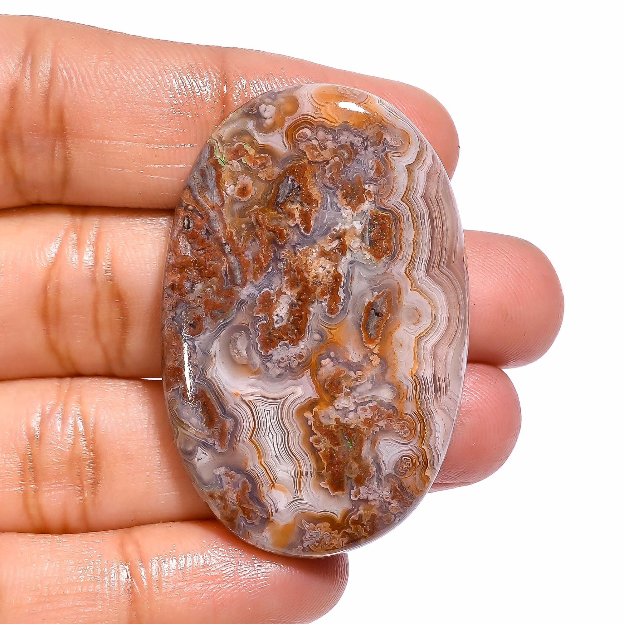35X21X6 mm HK-2337 Unique Top Grade Quality 100% Natural Crazy Lace Agate Oval Shape Cabochon Loose Gemstone For Making Jewelry 39 Ct