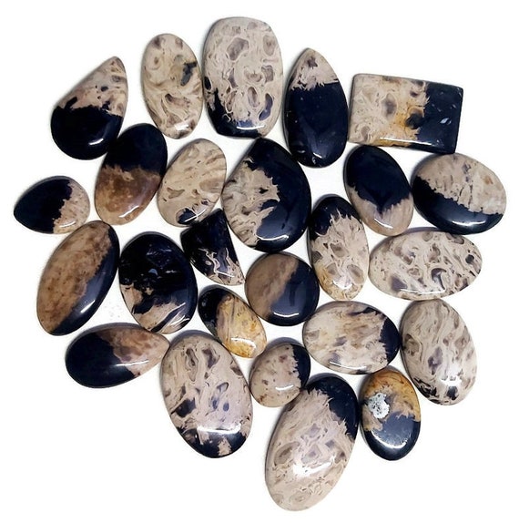 Natural Palm Root Agate loose Lot One Side Flat Gemstone, AAA top Quality Larimar Hand made Hand polished semi precious Loose gemstone lot